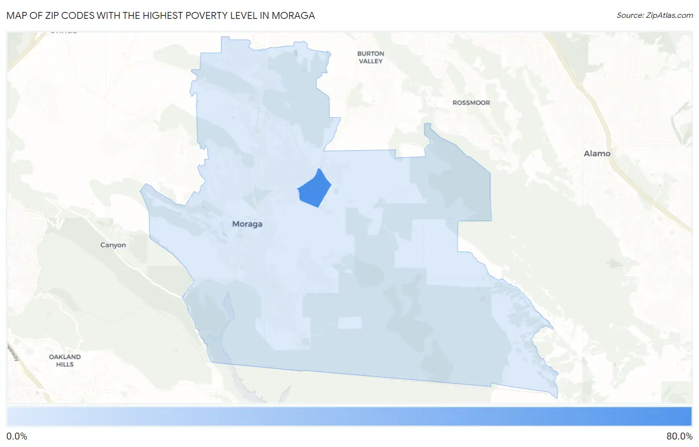 Zip Codes with the Highest Poverty Level in Moraga Map