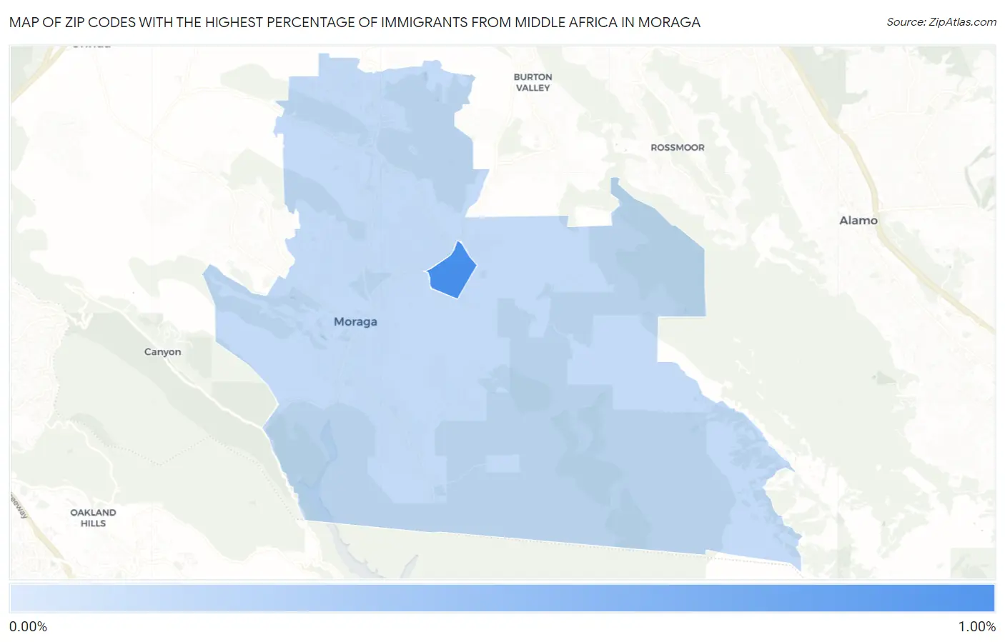Zip Codes with the Highest Percentage of Immigrants from Middle Africa in Moraga Map