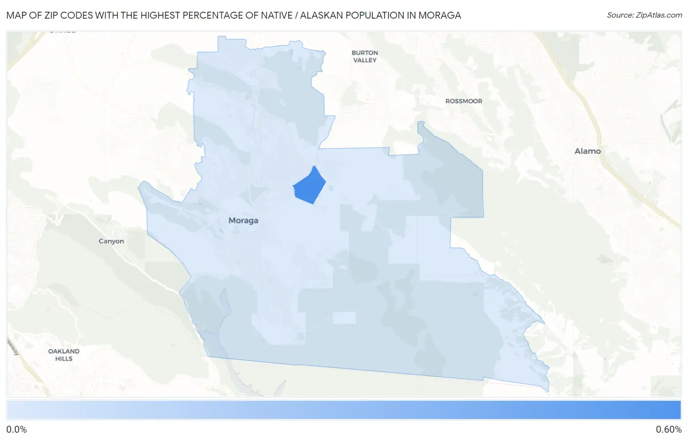 Zip Codes with the Highest Percentage of Native / Alaskan Population in Moraga Map