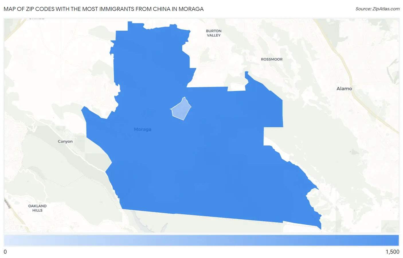Zip Codes with the Most Immigrants from China in Moraga Map