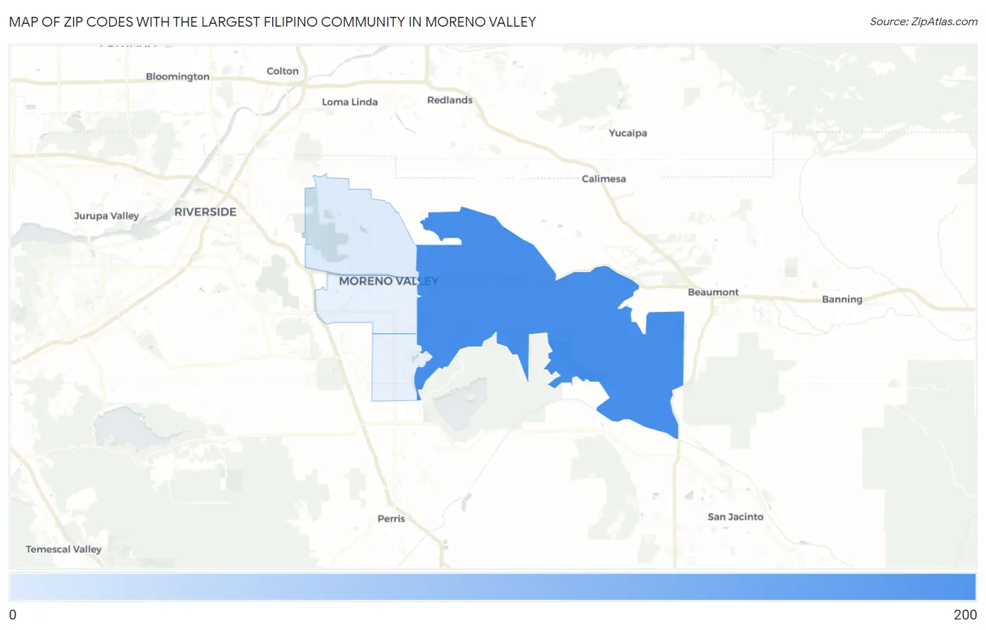 Zip Codes with the Largest Filipino Community in Moreno Valley Map