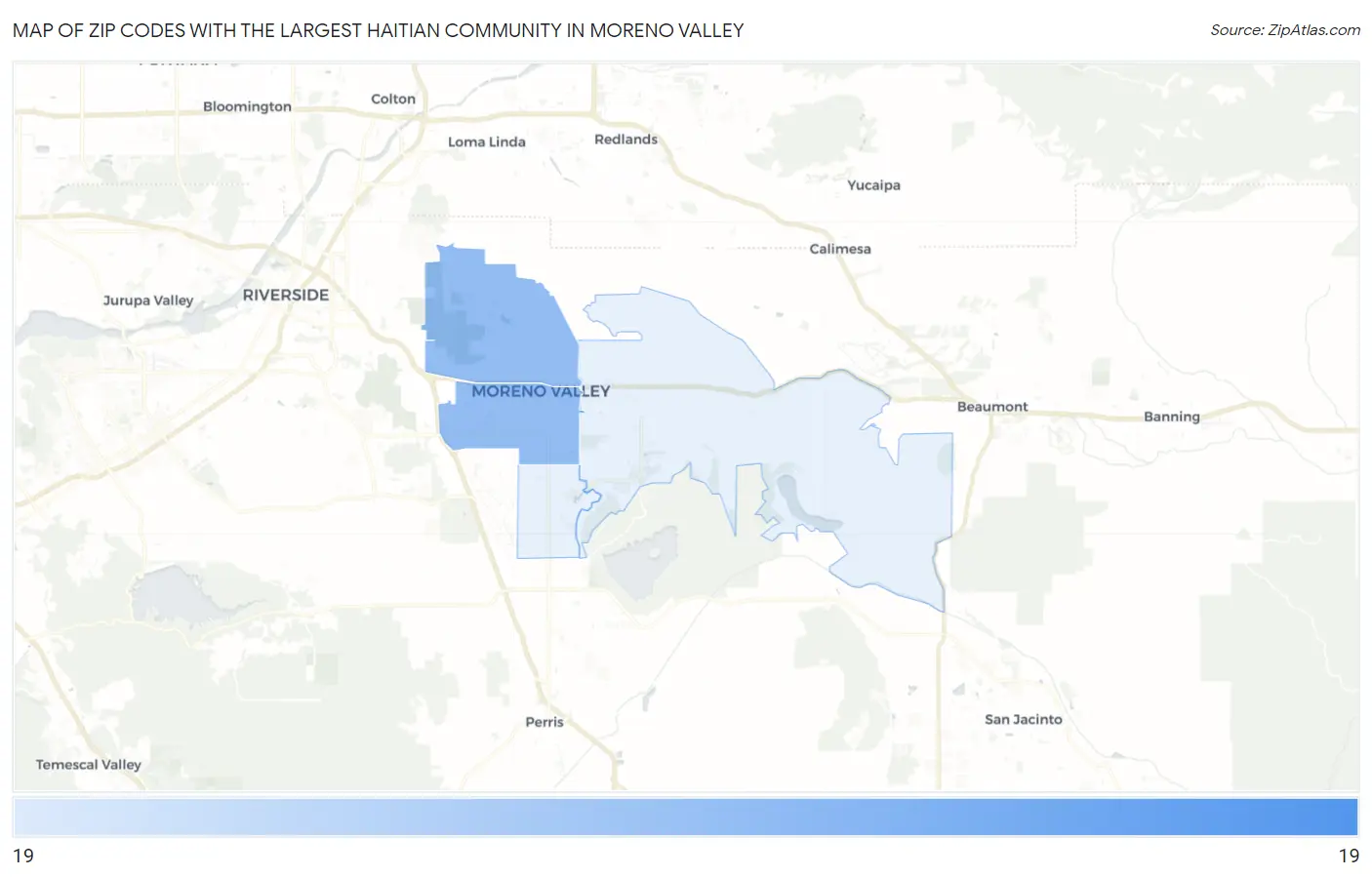 Zip Codes with the Largest Haitian Community in Moreno Valley Map