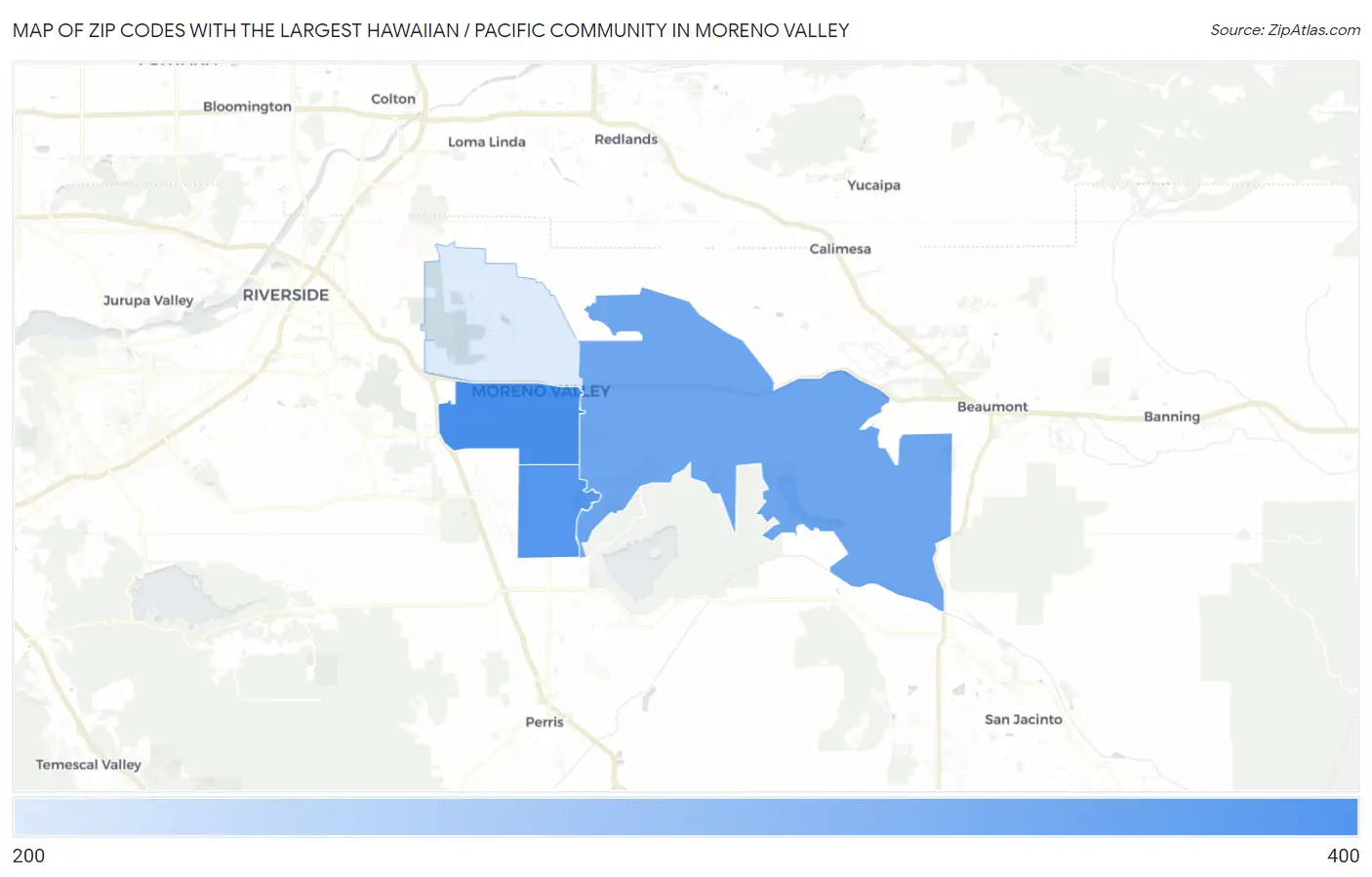 Zip Codes with the Largest Hawaiian / Pacific Community in Moreno Valley Map