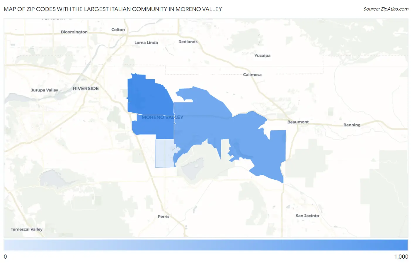 Zip Codes with the Largest Italian Community in Moreno Valley Map