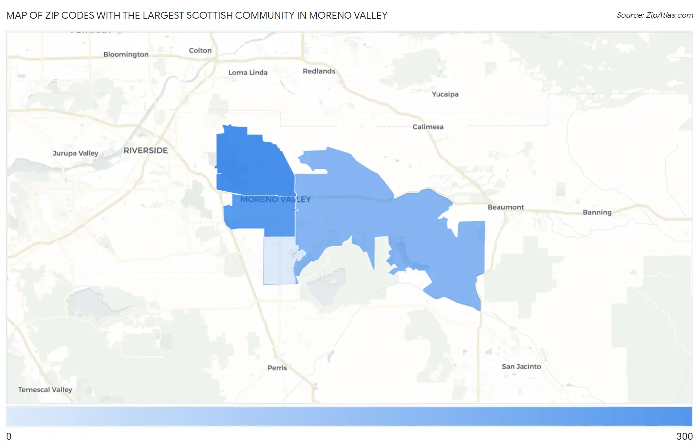 Zip Codes with the Largest Scottish Community in Moreno Valley Map