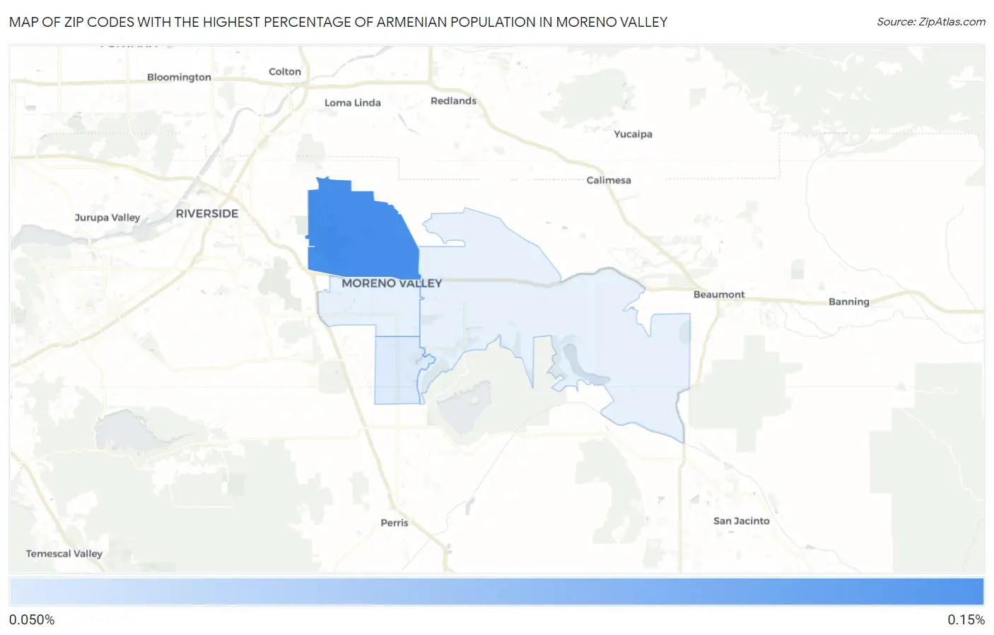 Zip Codes with the Highest Percentage of Armenian Population in Moreno Valley Map