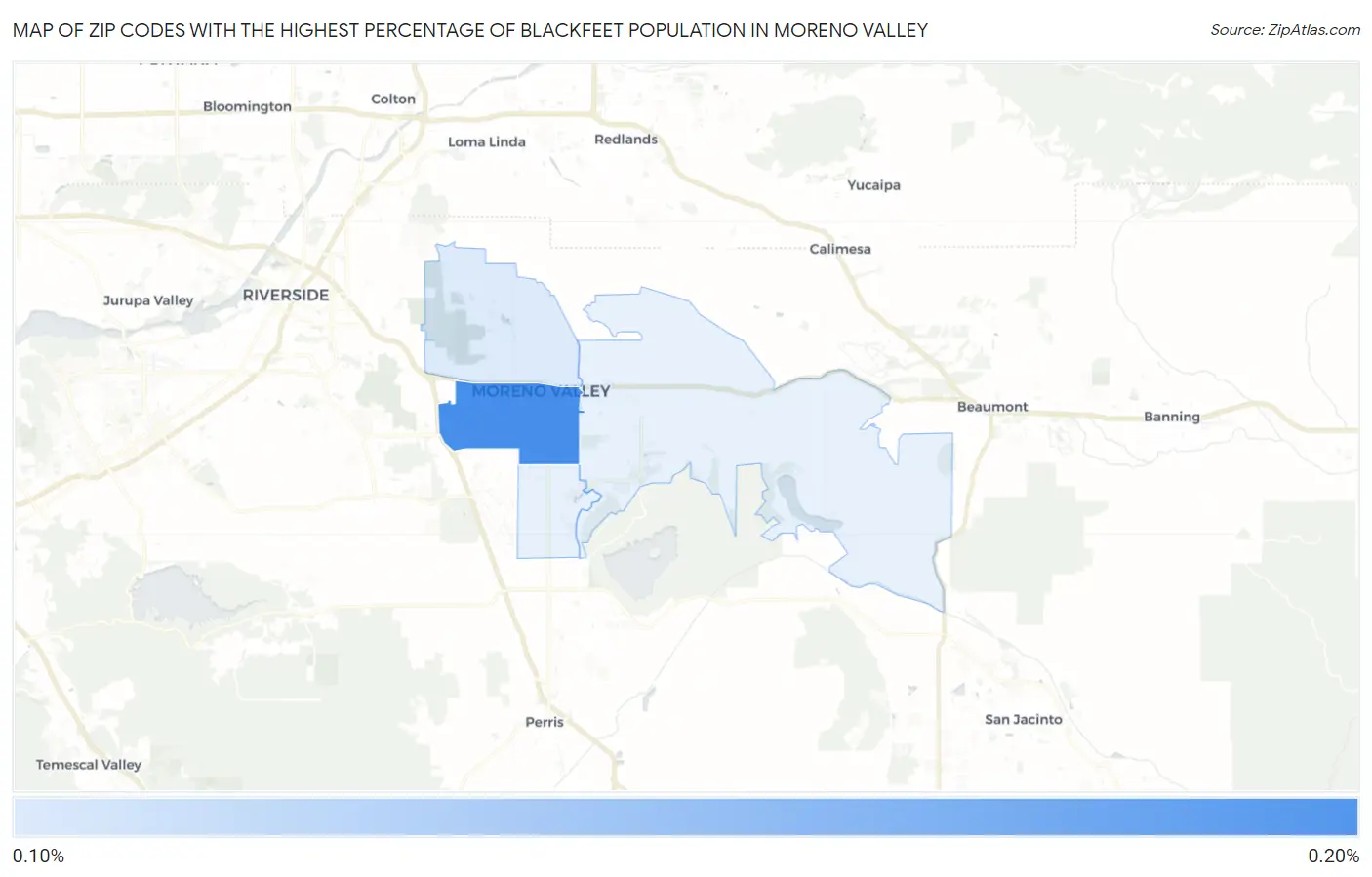 Zip Codes with the Highest Percentage of Blackfeet Population in Moreno Valley Map