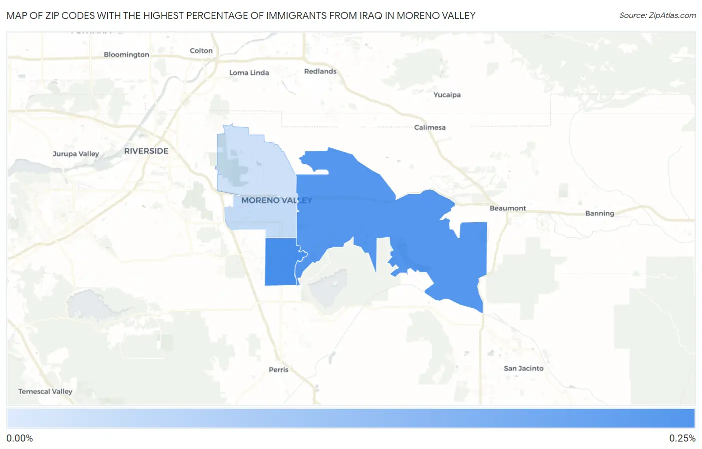 Zip Codes with the Highest Percentage of Immigrants from Iraq in Moreno Valley Map