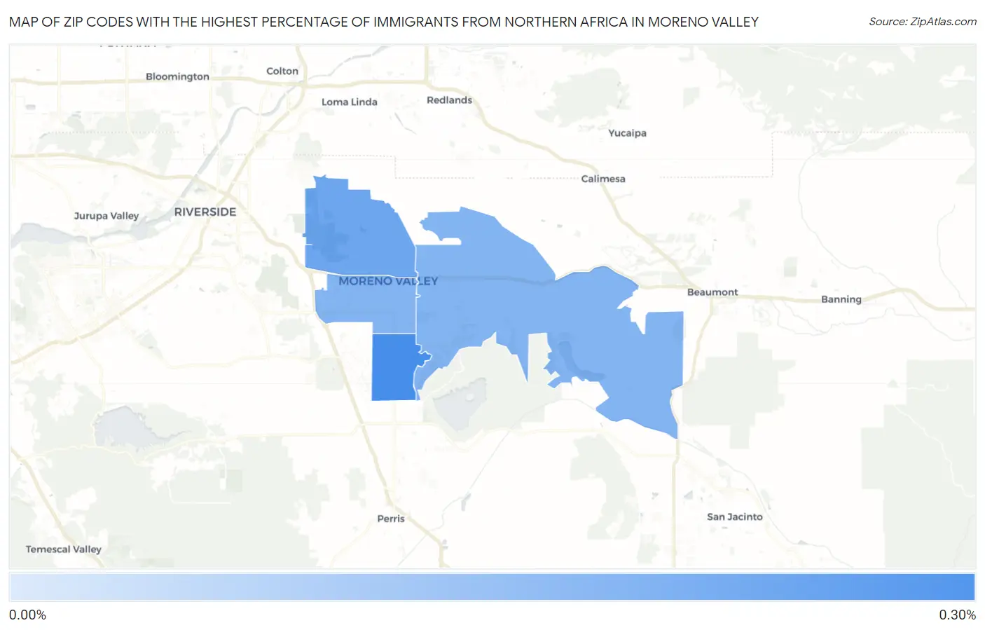 Zip Codes with the Highest Percentage of Immigrants from Northern Africa in Moreno Valley Map