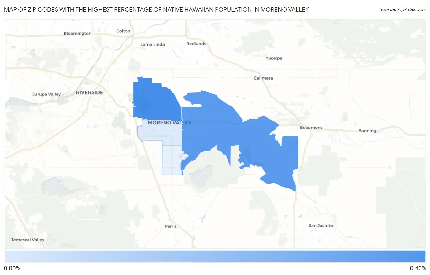 Zip Codes with the Highest Percentage of Native Hawaiian Population in Moreno Valley Map