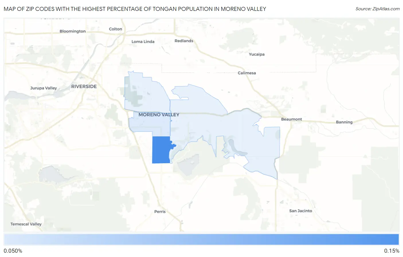 Zip Codes with the Highest Percentage of Tongan Population in Moreno Valley Map