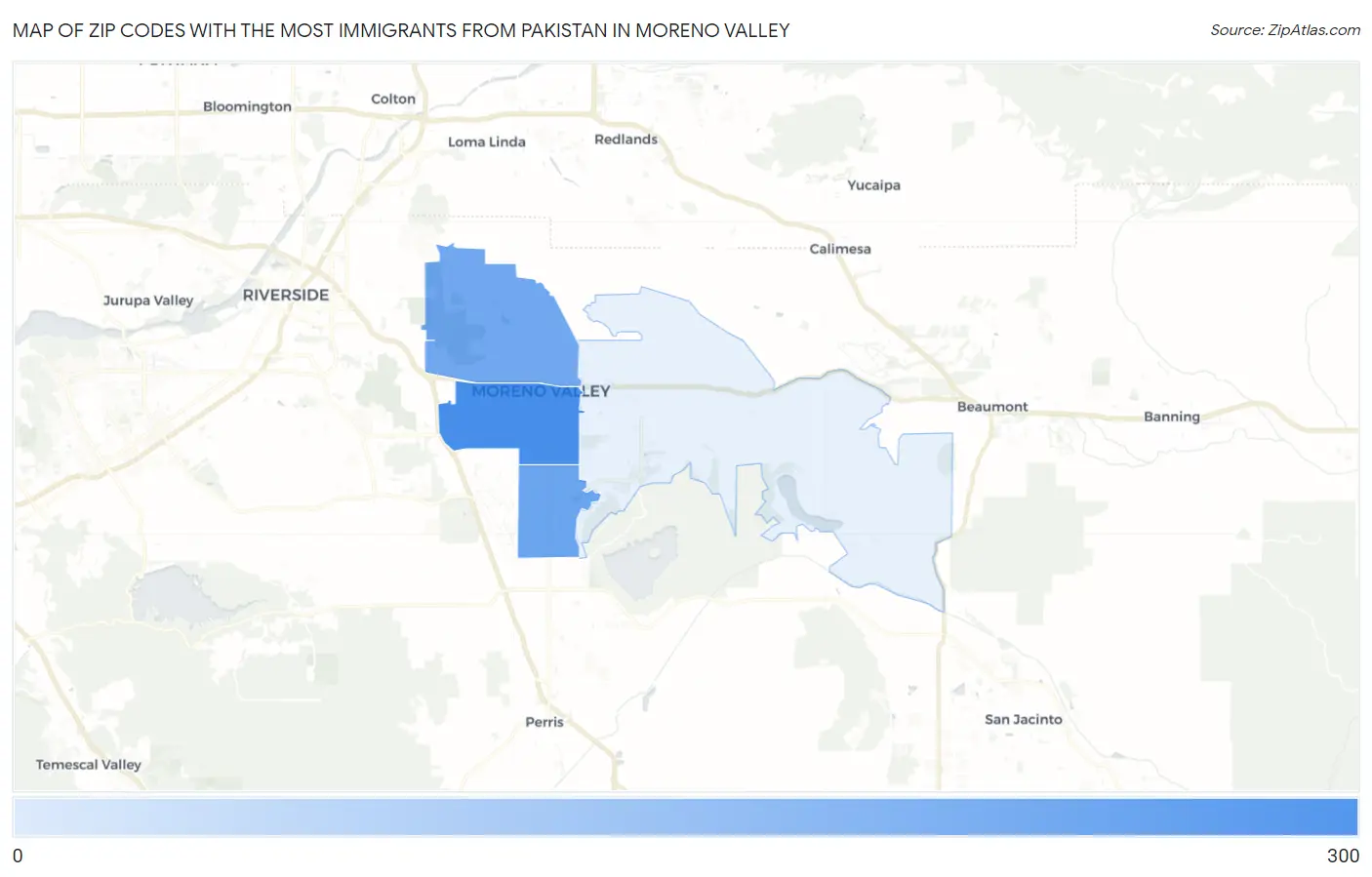 Zip Codes with the Most Immigrants from Pakistan in Moreno Valley Map