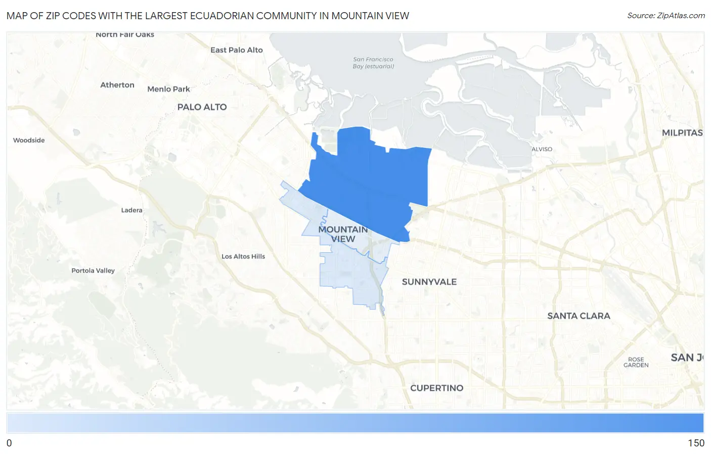 Zip Codes with the Largest Ecuadorian Community in Mountain View Map