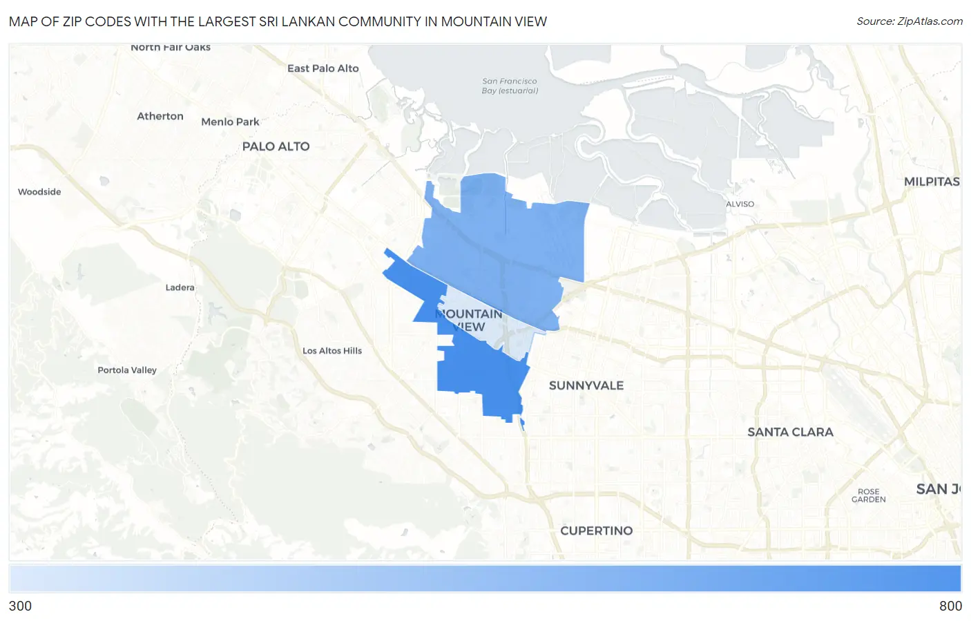 Zip Codes with the Largest Sri Lankan Community in Mountain View Map