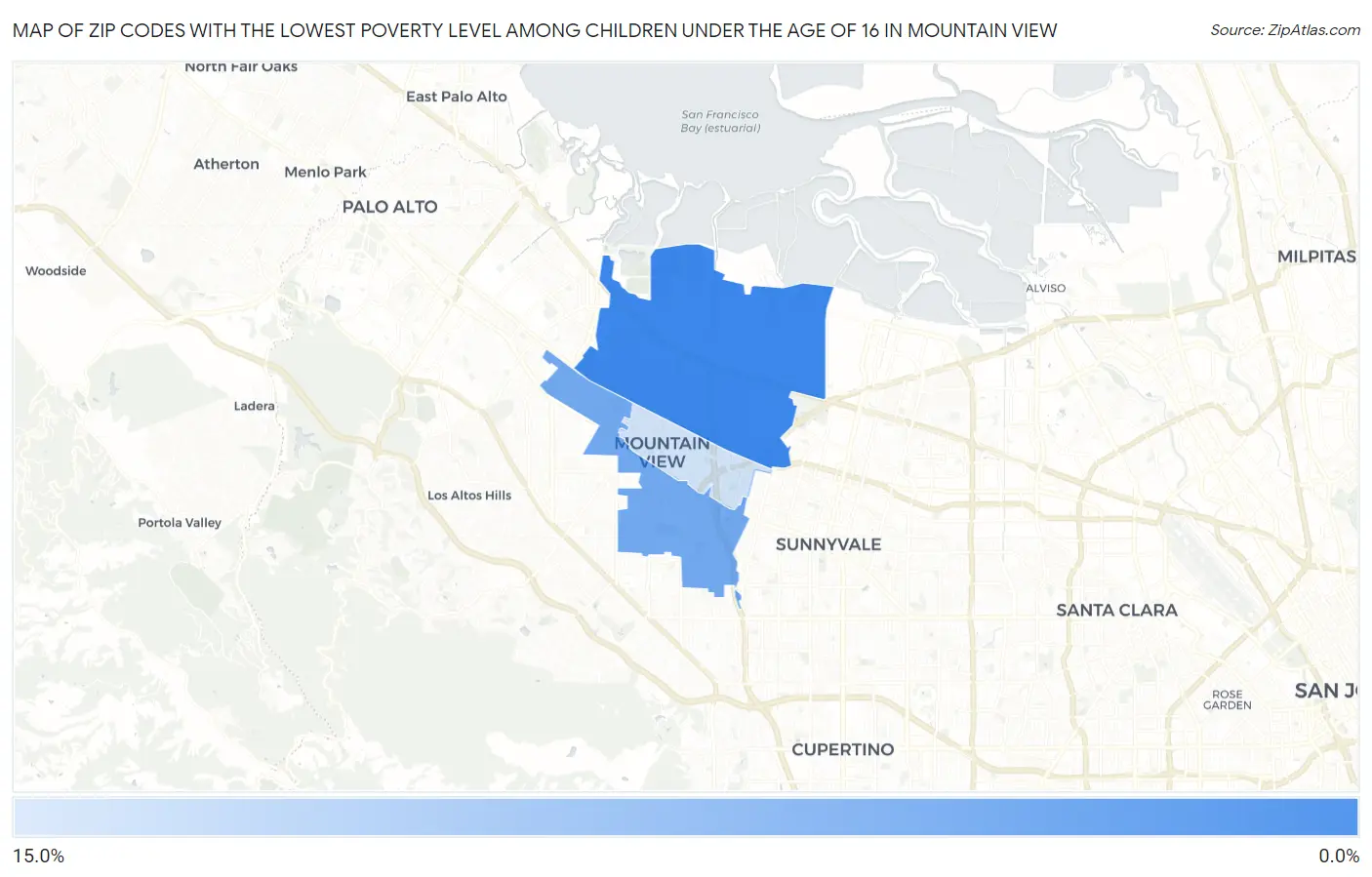 Zip Codes with the Lowest Poverty Level Among Children Under the Age of 16 in Mountain View Map