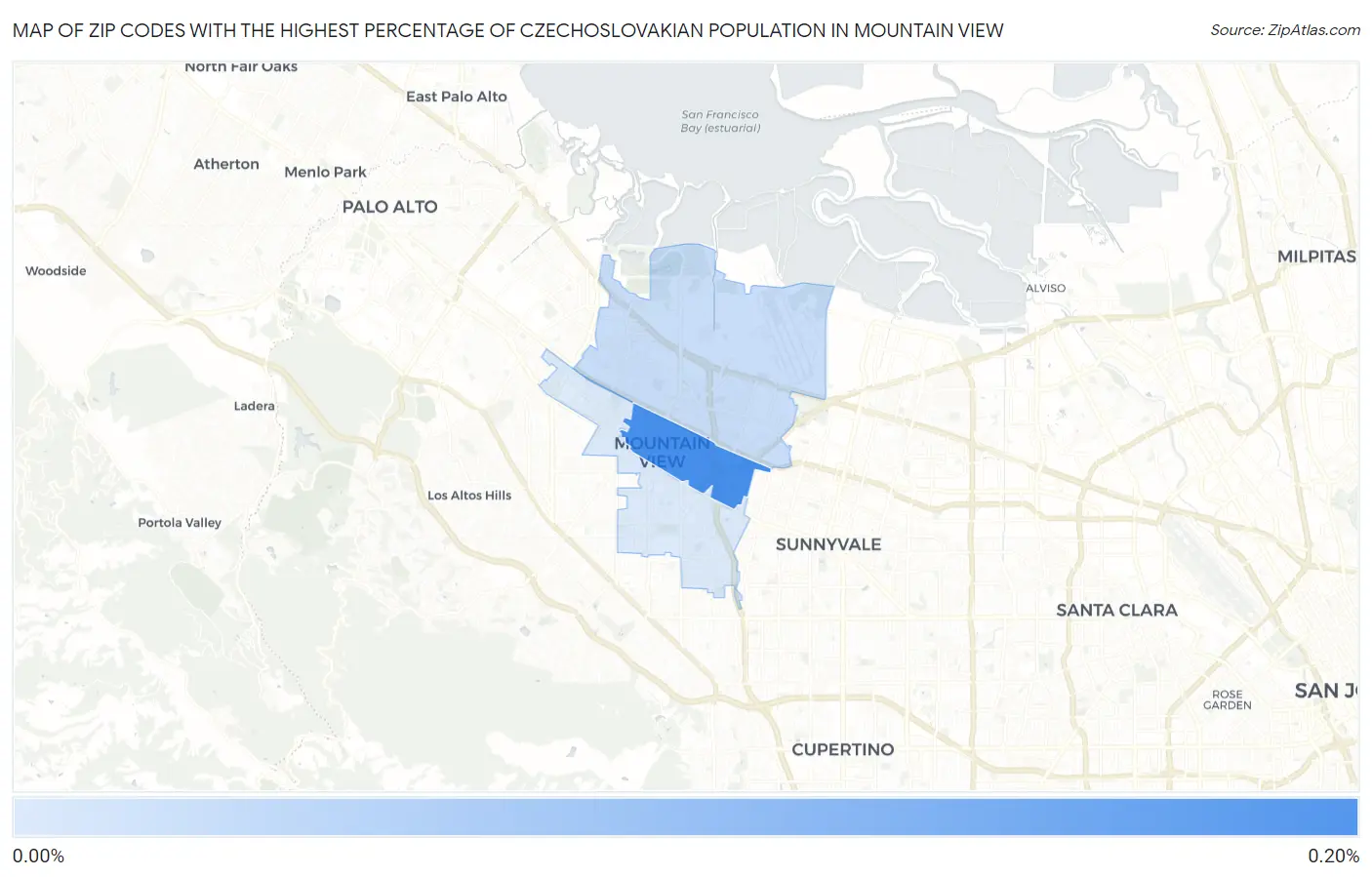 Zip Codes with the Highest Percentage of Czechoslovakian Population in Mountain View Map