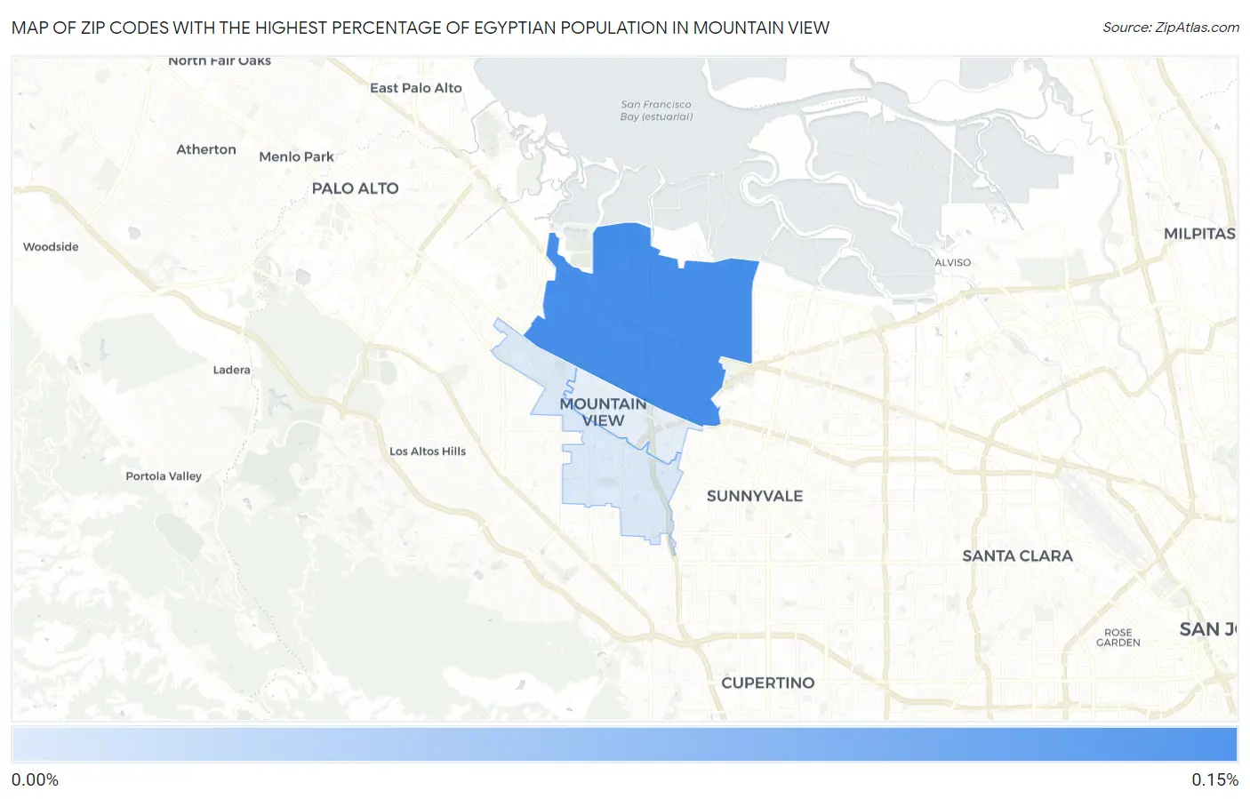 Zip Codes with the Highest Percentage of Egyptian Population in Mountain View Map