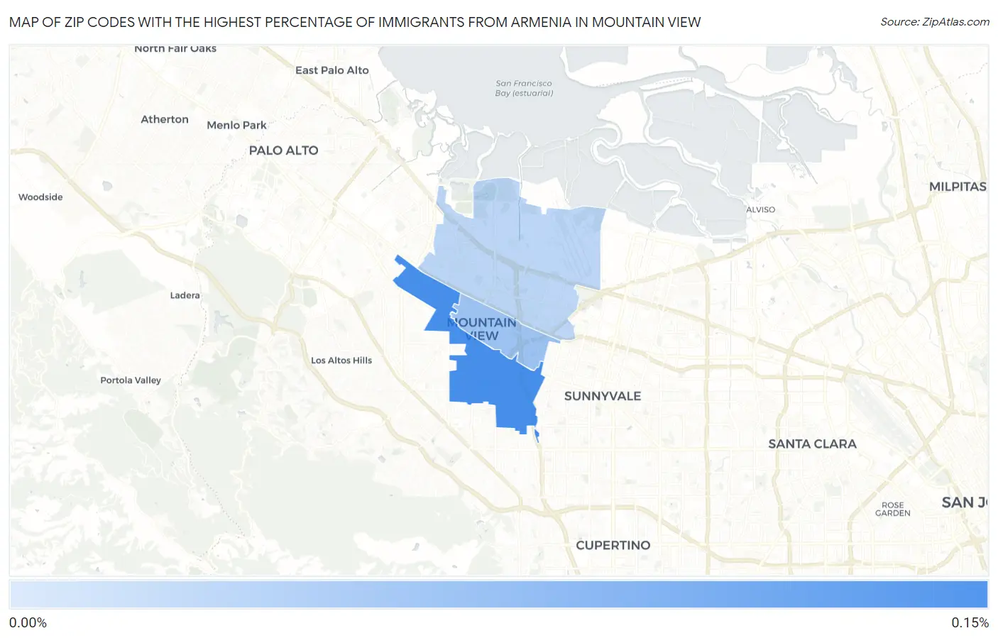 Zip Codes with the Highest Percentage of Immigrants from Armenia in Mountain View Map