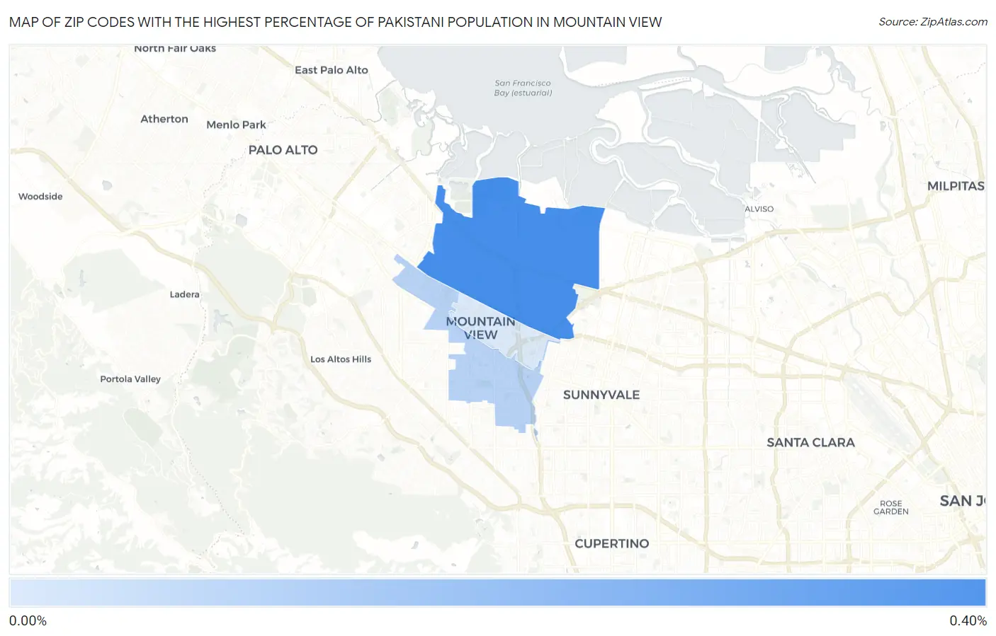 Zip Codes with the Highest Percentage of Pakistani Population in Mountain View Map