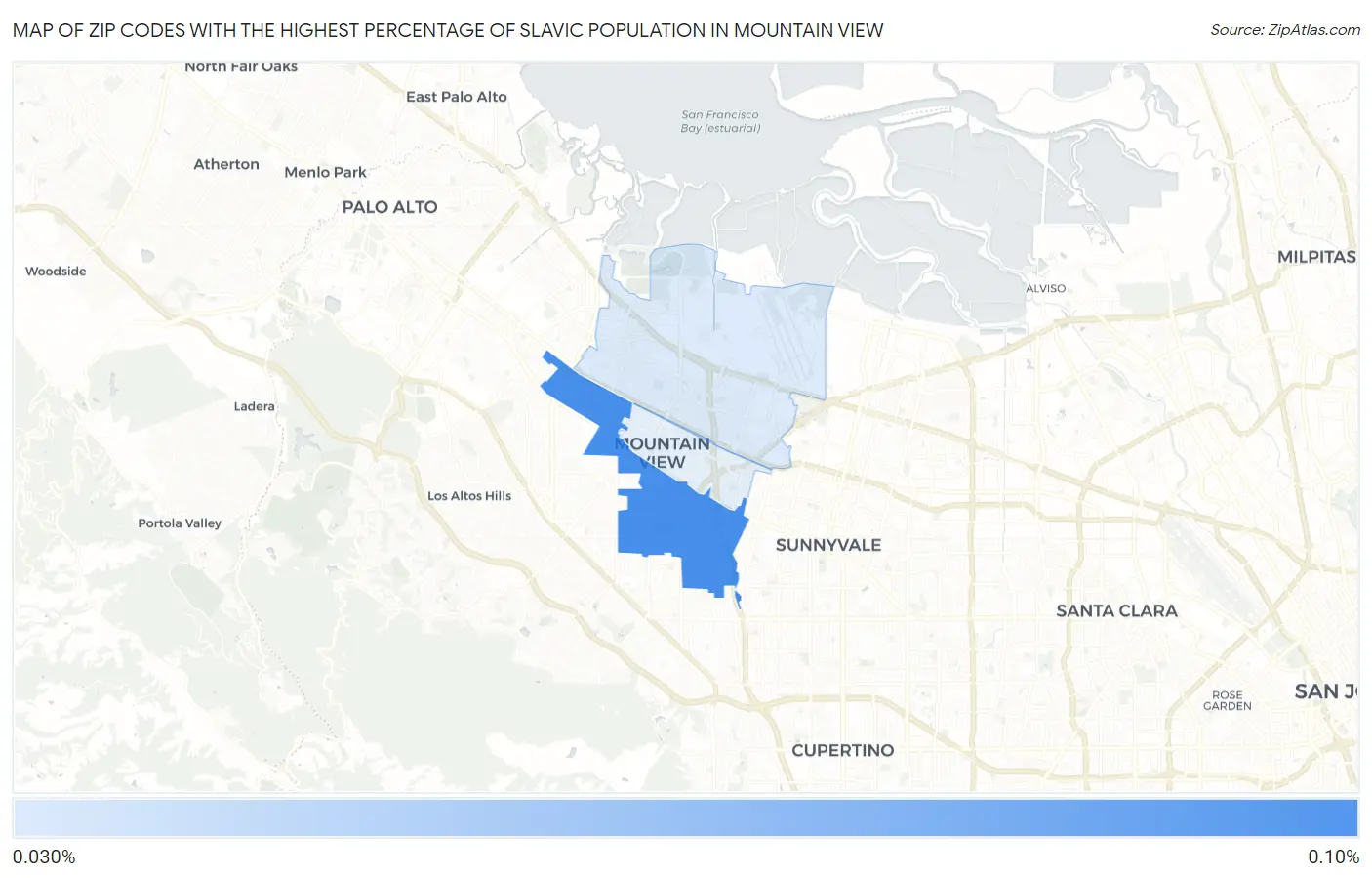 Zip Codes with the Highest Percentage of Slavic Population in Mountain View Map