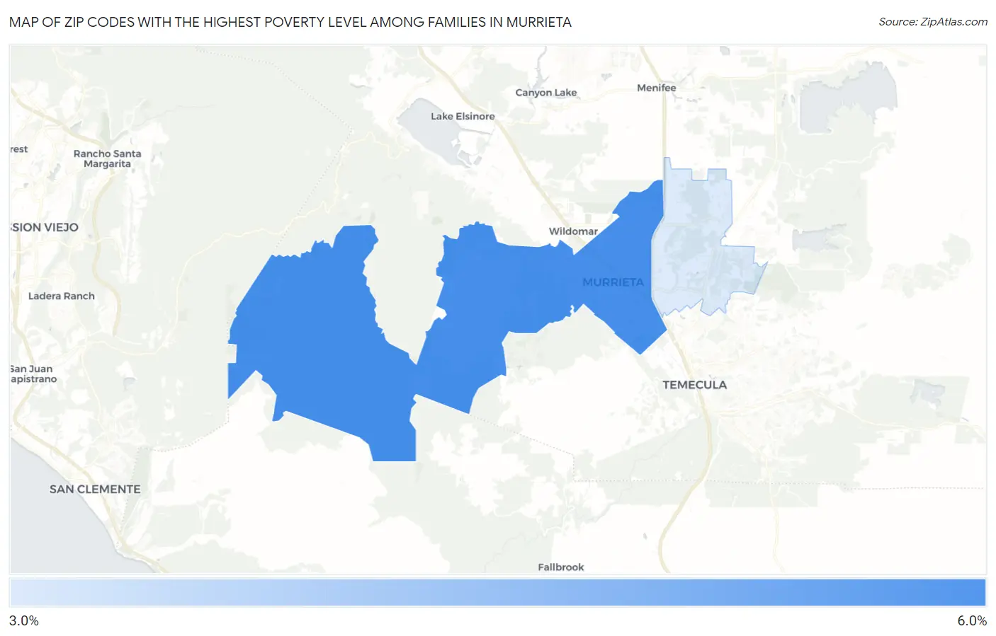 Zip Codes with the Highest Poverty Level Among Families in Murrieta Map