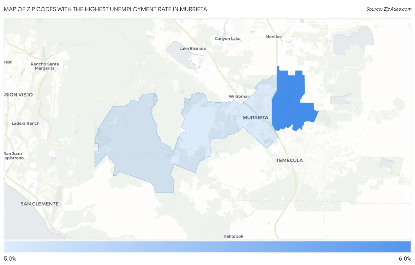 Zip Codes with the Highest Unemployment Rate in Murrieta Map