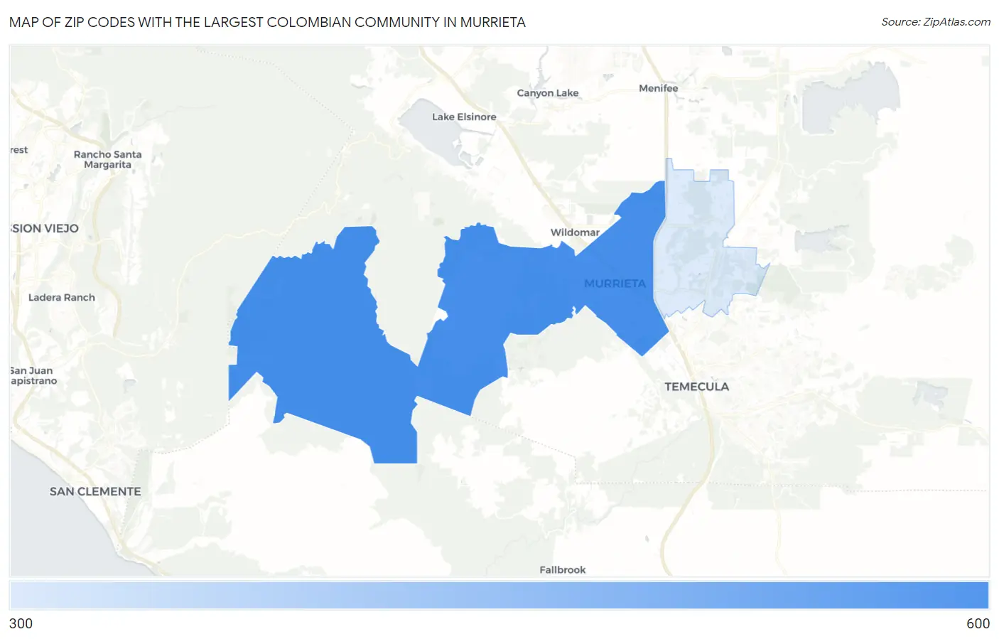 Zip Codes with the Largest Colombian Community in Murrieta Map
