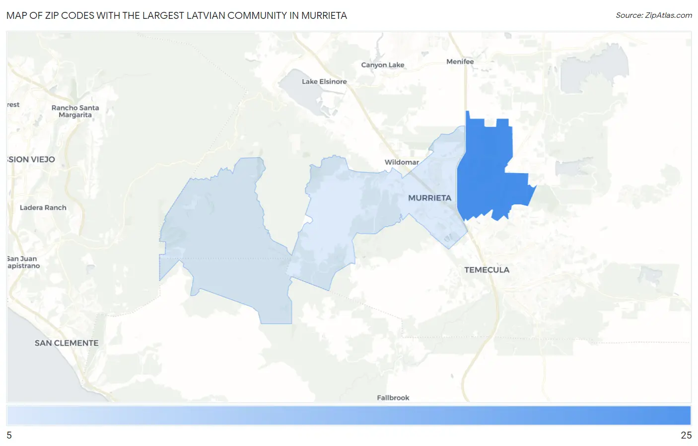 Zip Codes with the Largest Latvian Community in Murrieta Map