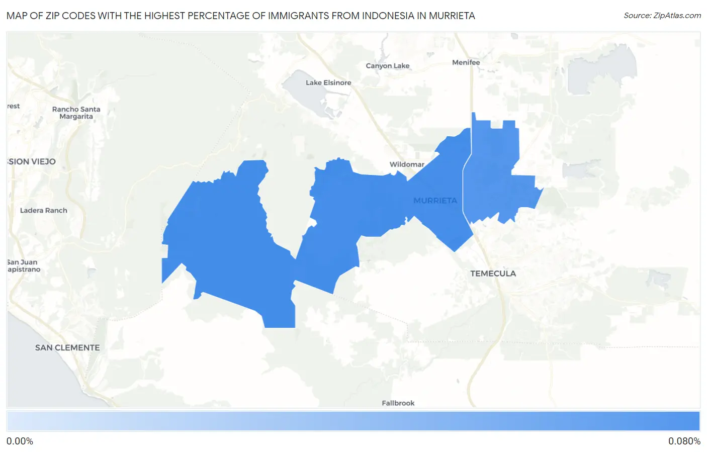 Zip Codes with the Highest Percentage of Immigrants from Indonesia in Murrieta Map