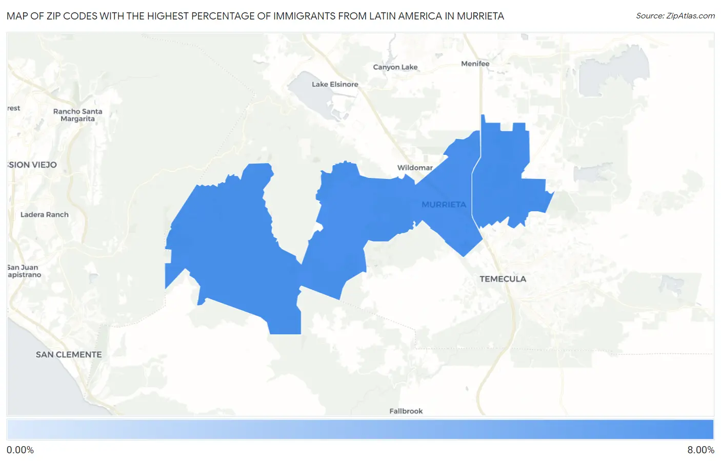 Zip Codes with the Highest Percentage of Immigrants from Latin America in Murrieta Map