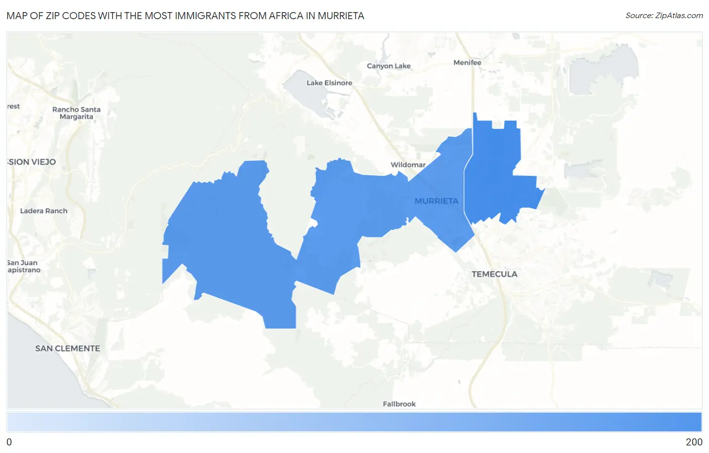 Zip Codes with the Most Immigrants from Africa in Murrieta Map
