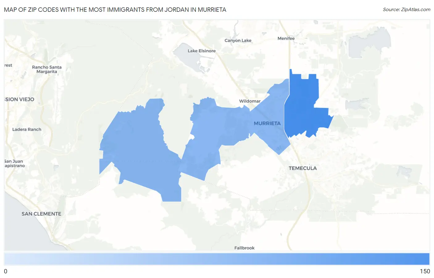 Zip Codes with the Most Immigrants from Jordan in Murrieta Map