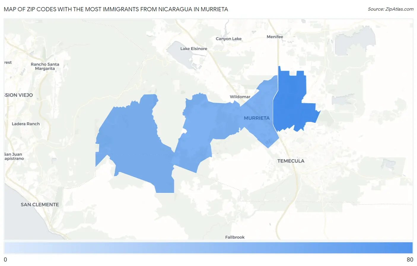Zip Codes with the Most Immigrants from Nicaragua in Murrieta Map