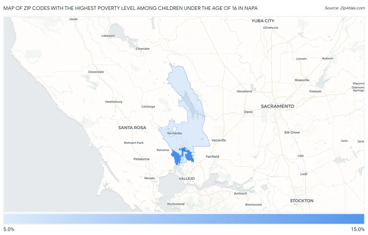 Zip Codes with the Highest Poverty Level Among Children Under the Age of 16 in Napa Map