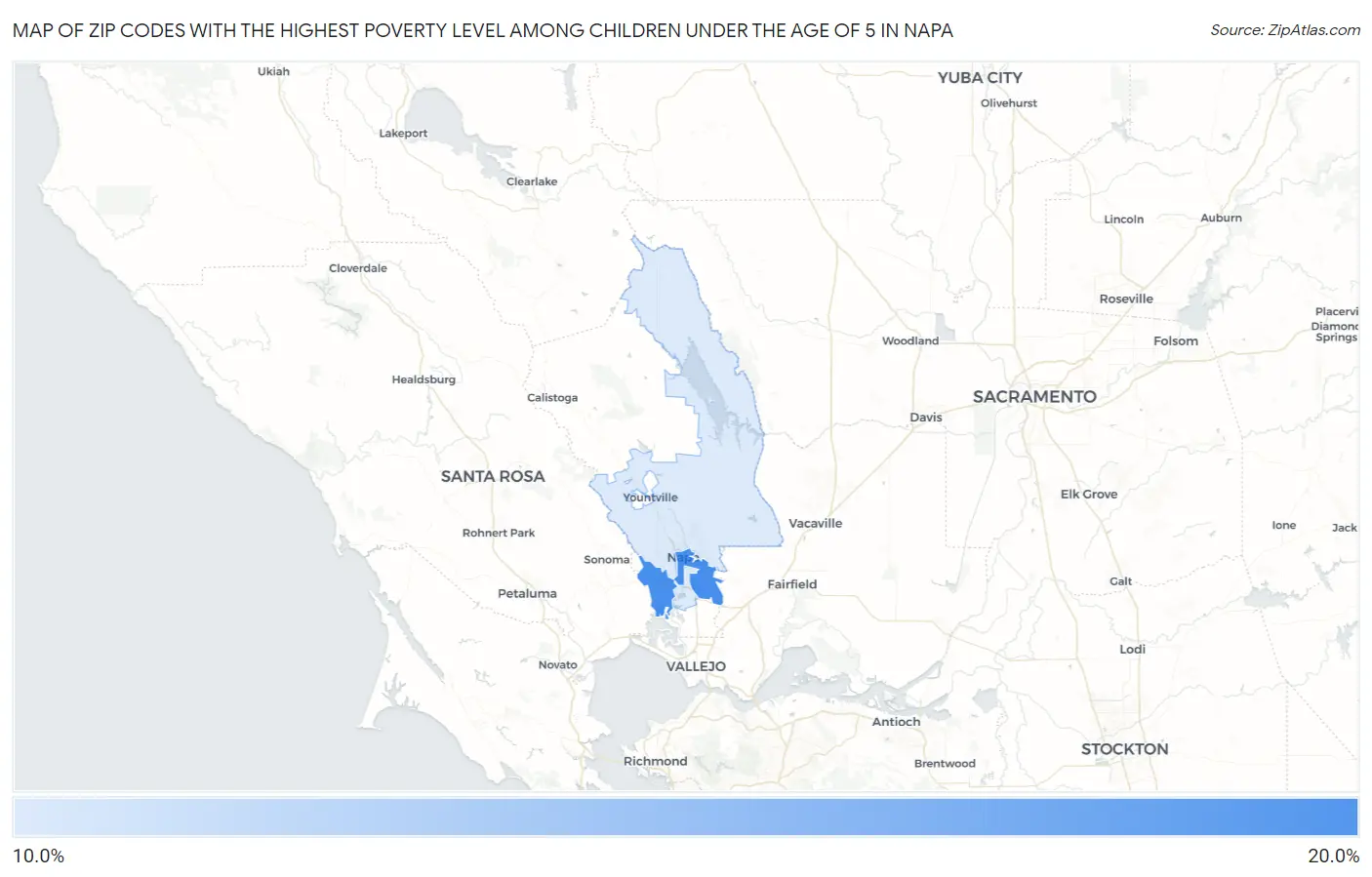 Zip Codes with the Highest Poverty Level Among Children Under the Age of 5 in Napa Map