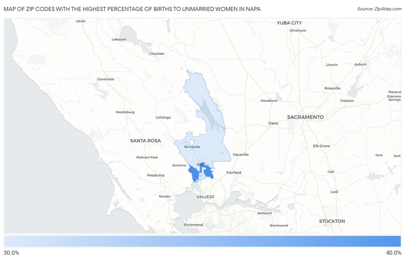 Zip Codes with the Highest Percentage of Births to Unmarried Women in Napa Map