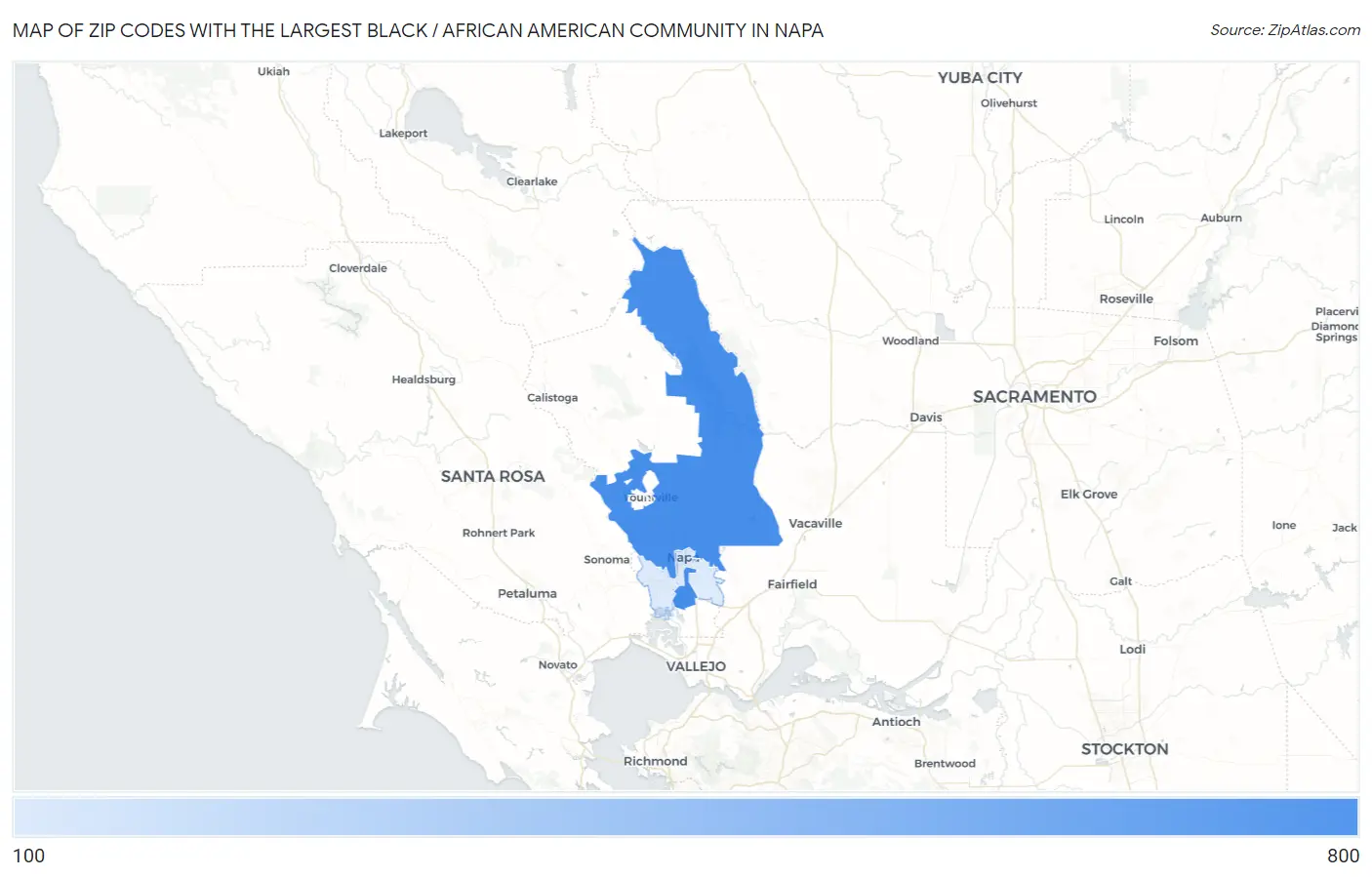 Zip Codes with the Largest Black / African American Community in Napa Map