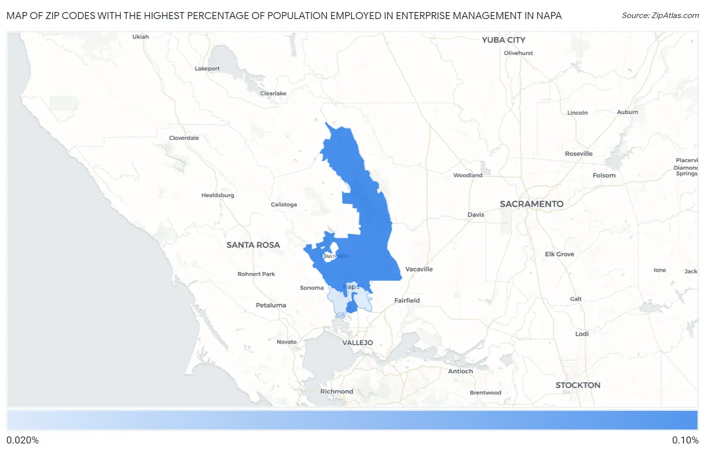 Zip Codes with the Highest Percentage of Population Employed in Enterprise Management in Napa Map