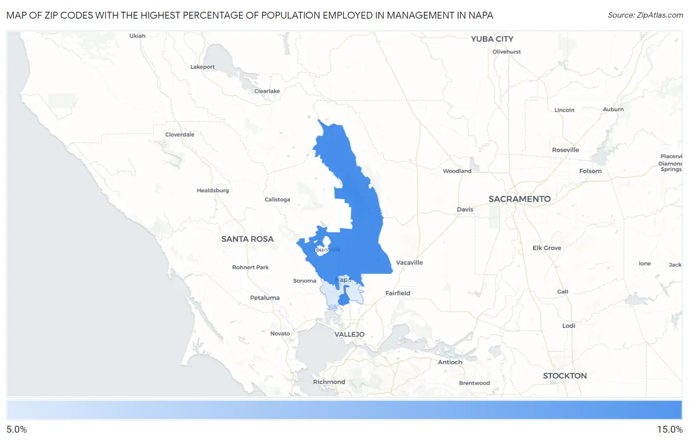 Zip Codes with the Highest Percentage of Population Employed in Management in Napa Map