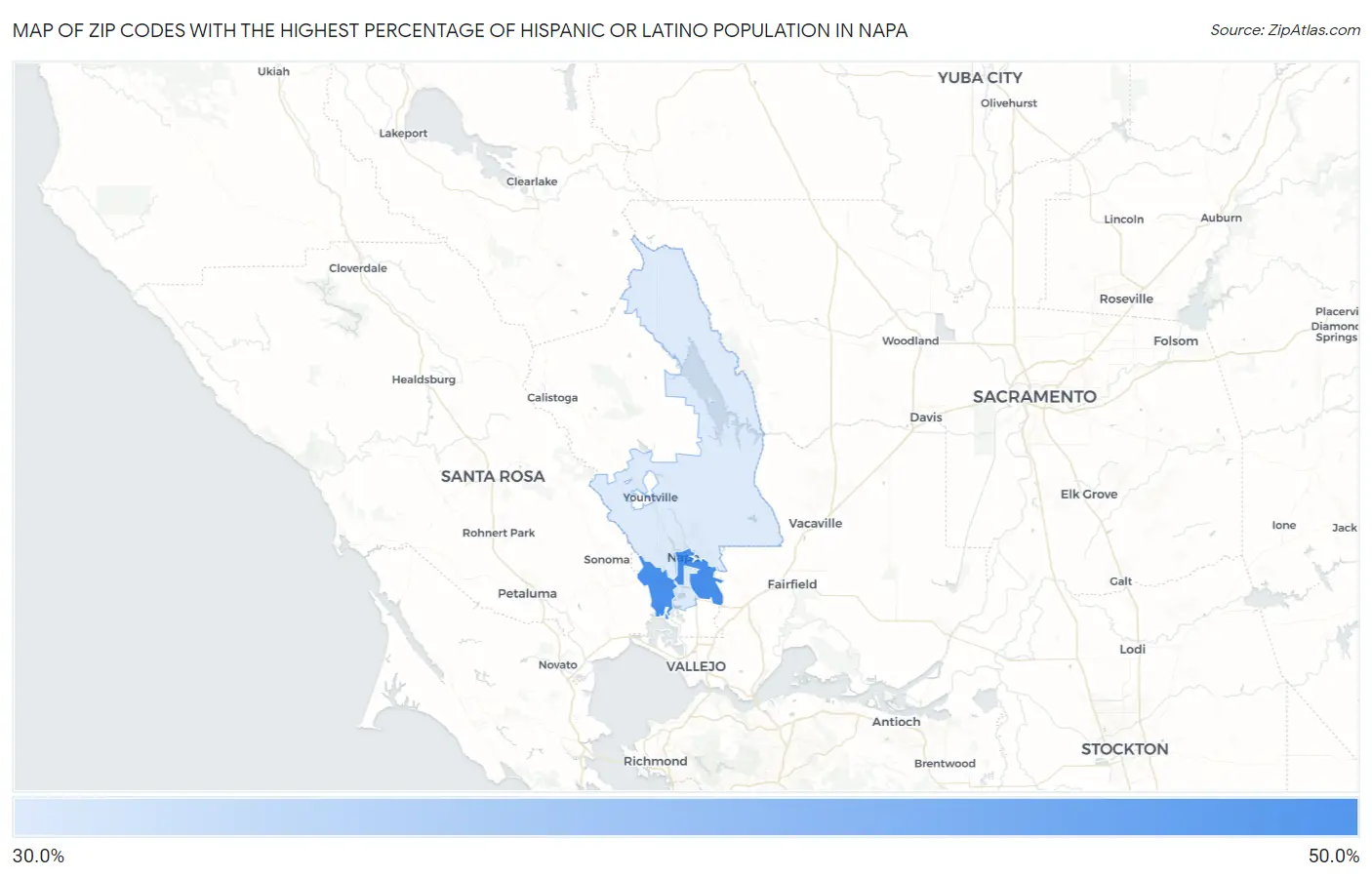 Zip Codes with the Highest Percentage of Hispanic or Latino Population in Napa Map