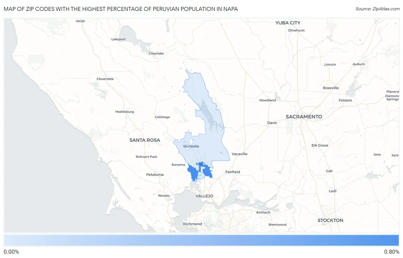 Zip Codes with the Highest Percentage of Peruvian Population in Napa Map