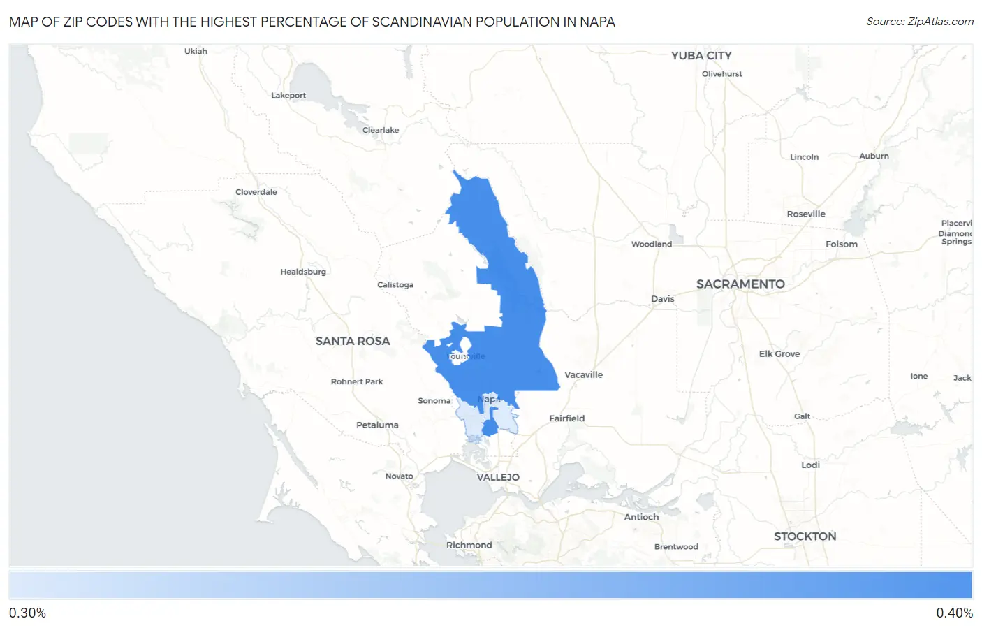 Zip Codes with the Highest Percentage of Scandinavian Population in Napa Map