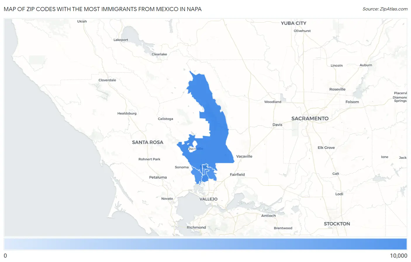 Zip Codes with the Most Immigrants from Mexico in Napa Map