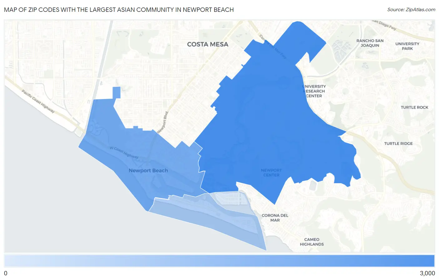 Zip Codes with the Largest Asian Community in Newport Beach Map