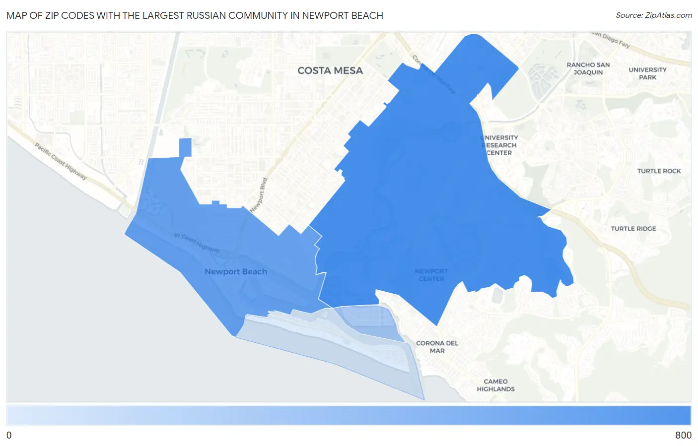 Zip Codes with the Largest Russian Community in Newport Beach Map
