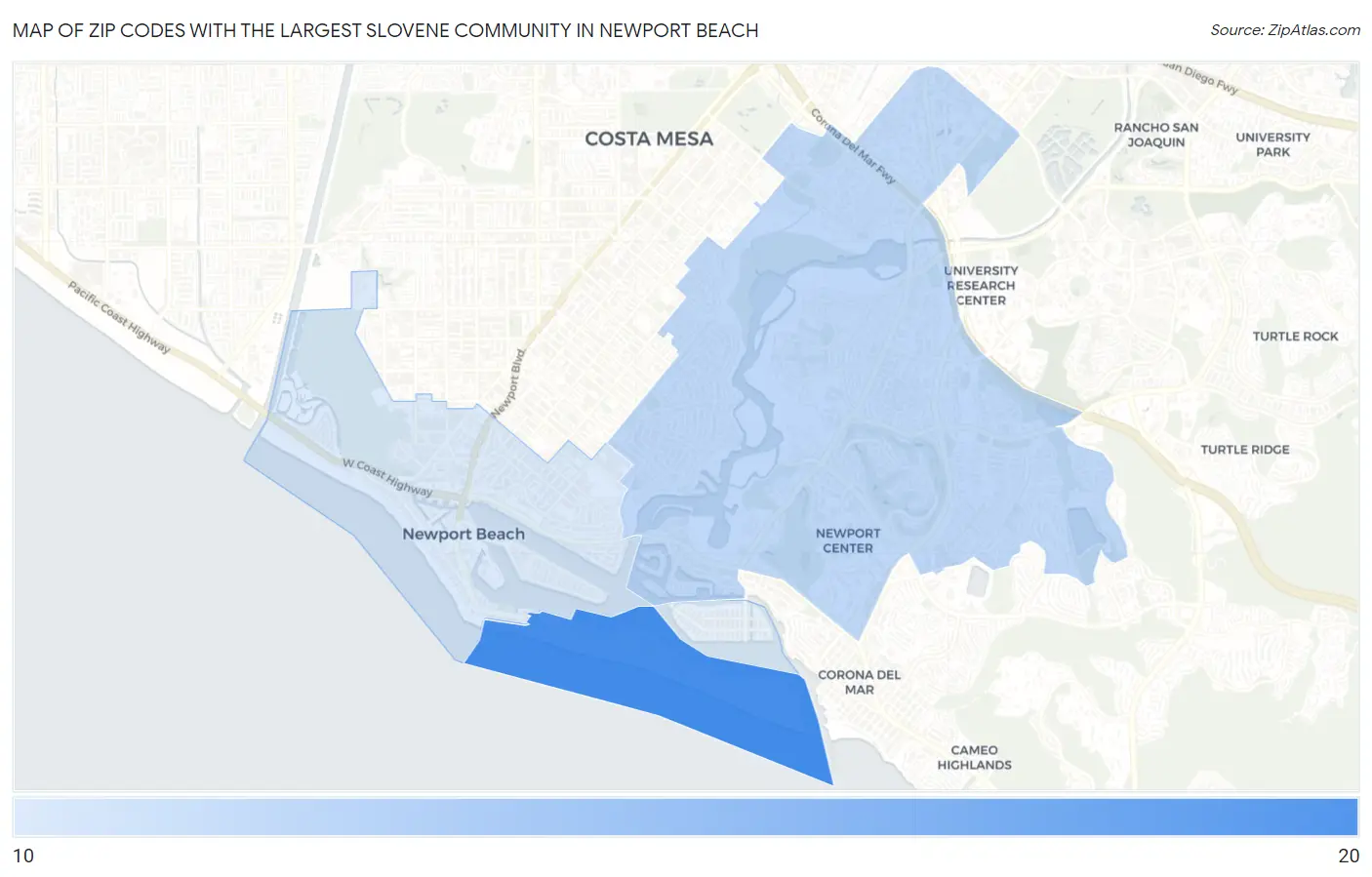 Zip Codes with the Largest Slovene Community in Newport Beach Map