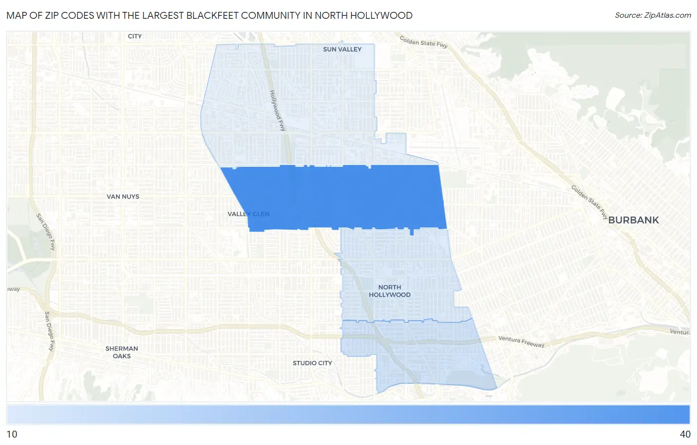 Zip Codes with the Largest Blackfeet Community in North Hollywood Map