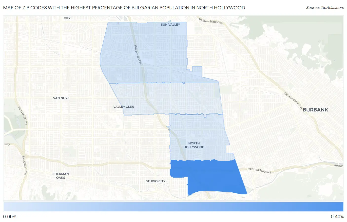 Zip Codes with the Highest Percentage of Bulgarian Population in North Hollywood Map