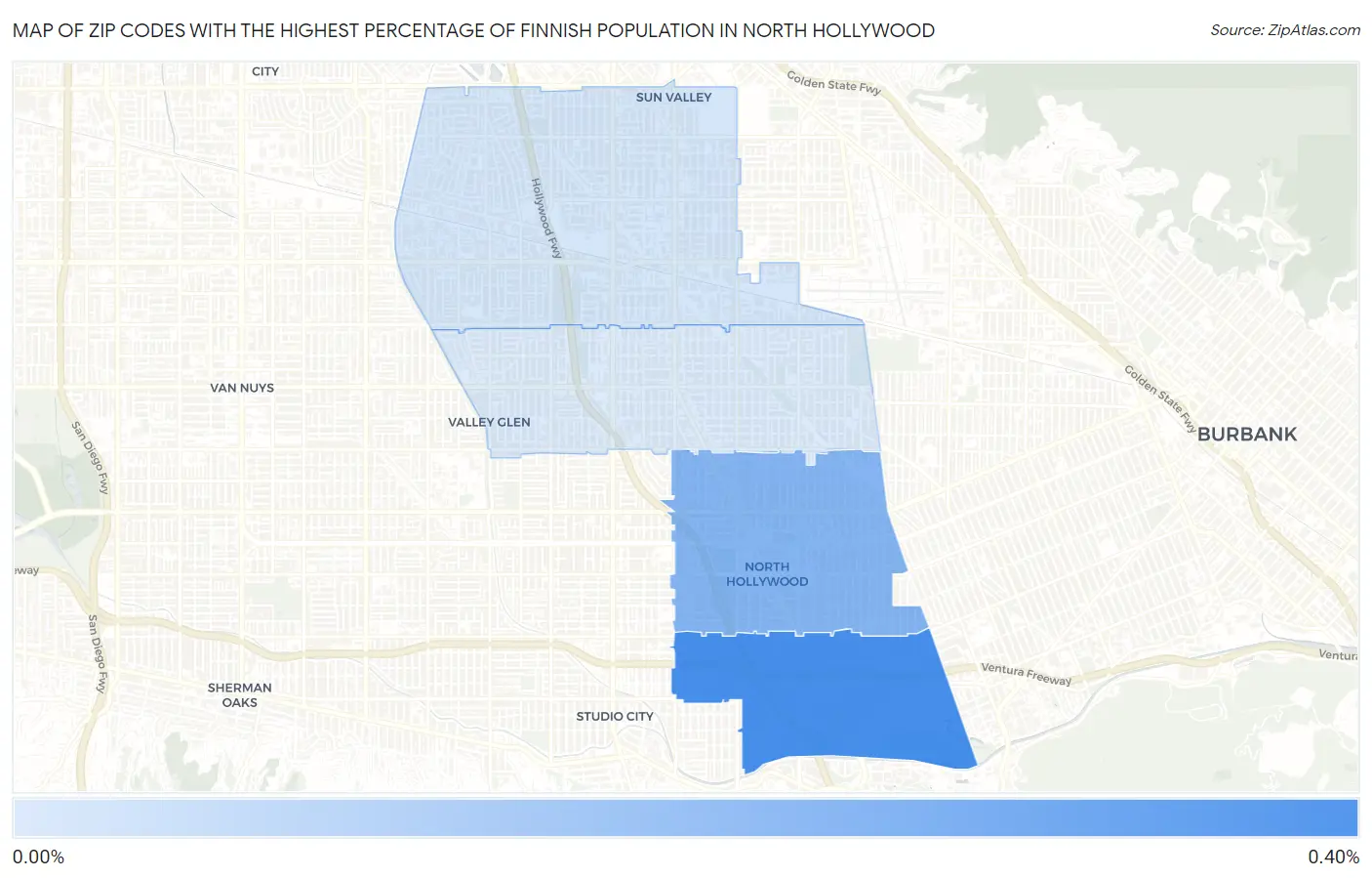 Zip Codes with the Highest Percentage of Finnish Population in North Hollywood Map