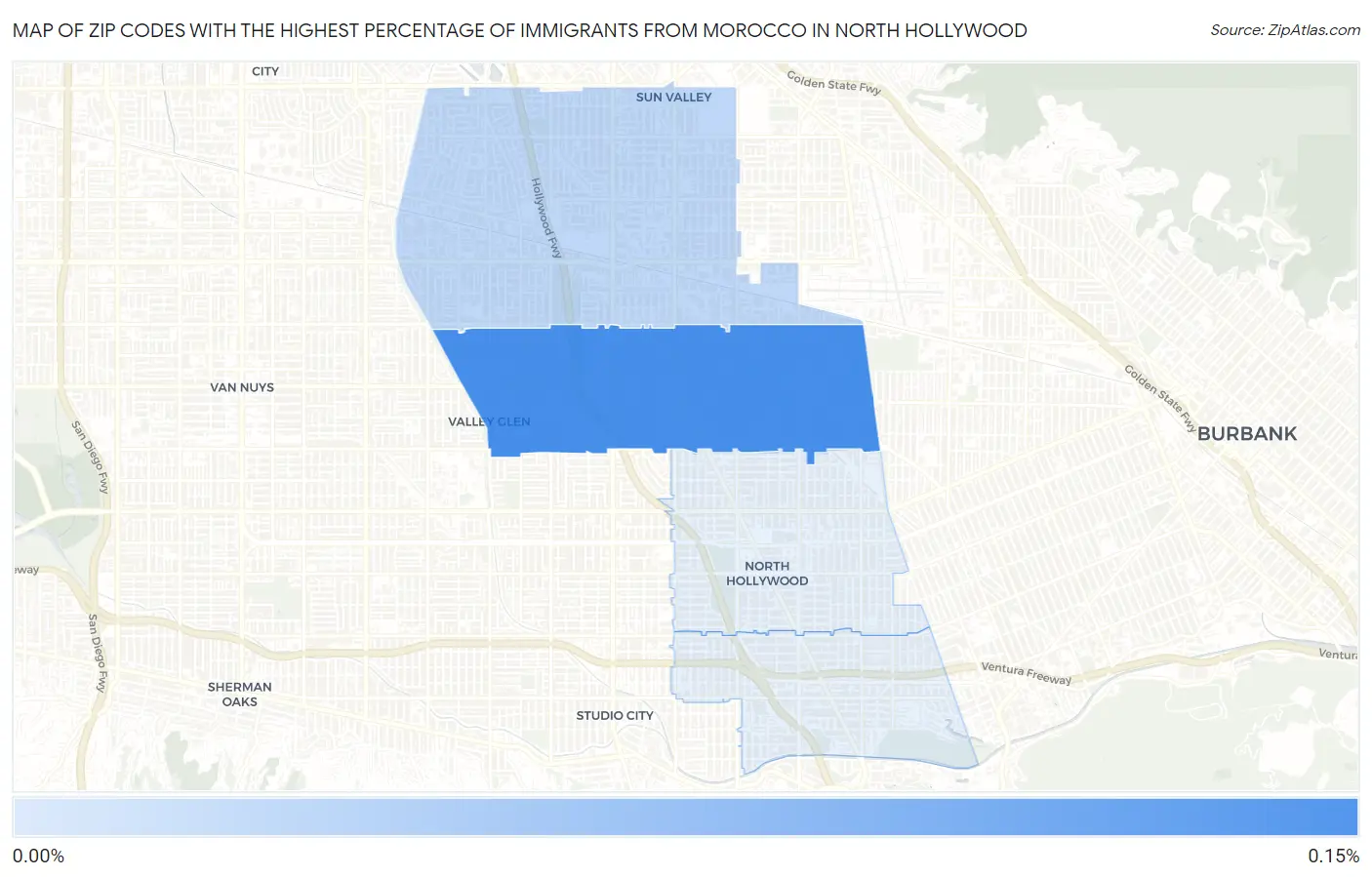 Zip Codes with the Highest Percentage of Immigrants from Morocco in North Hollywood Map